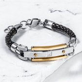 THOMASINY® CRISTALLE SICURO - Armband voor Heren - Sieraden - Leren Armband Zwart - rvs - Zilverkleurig