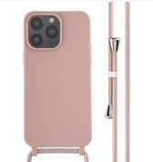 iPhone 15 Pro Max Hoesje Met Koord - Siliconen hoesje met koord - Flexibel - roze