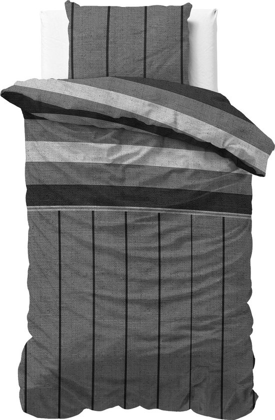 1-persoons (dekbed hoes) antraciet / grijs / lichtgrijs gestreept (strepen / banen) in een speciaal brei patroon eenpersoons 140 x 220 cm (beddengoed cadeau idee)
