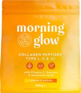 Collageen Poeder Morning Glow met Hyaluronzuur en Vitamine C - Citroen Smaak - Collageen Peptiden Poeder Type I II & III - Collageen Supplementen 400g - Alpha Foods