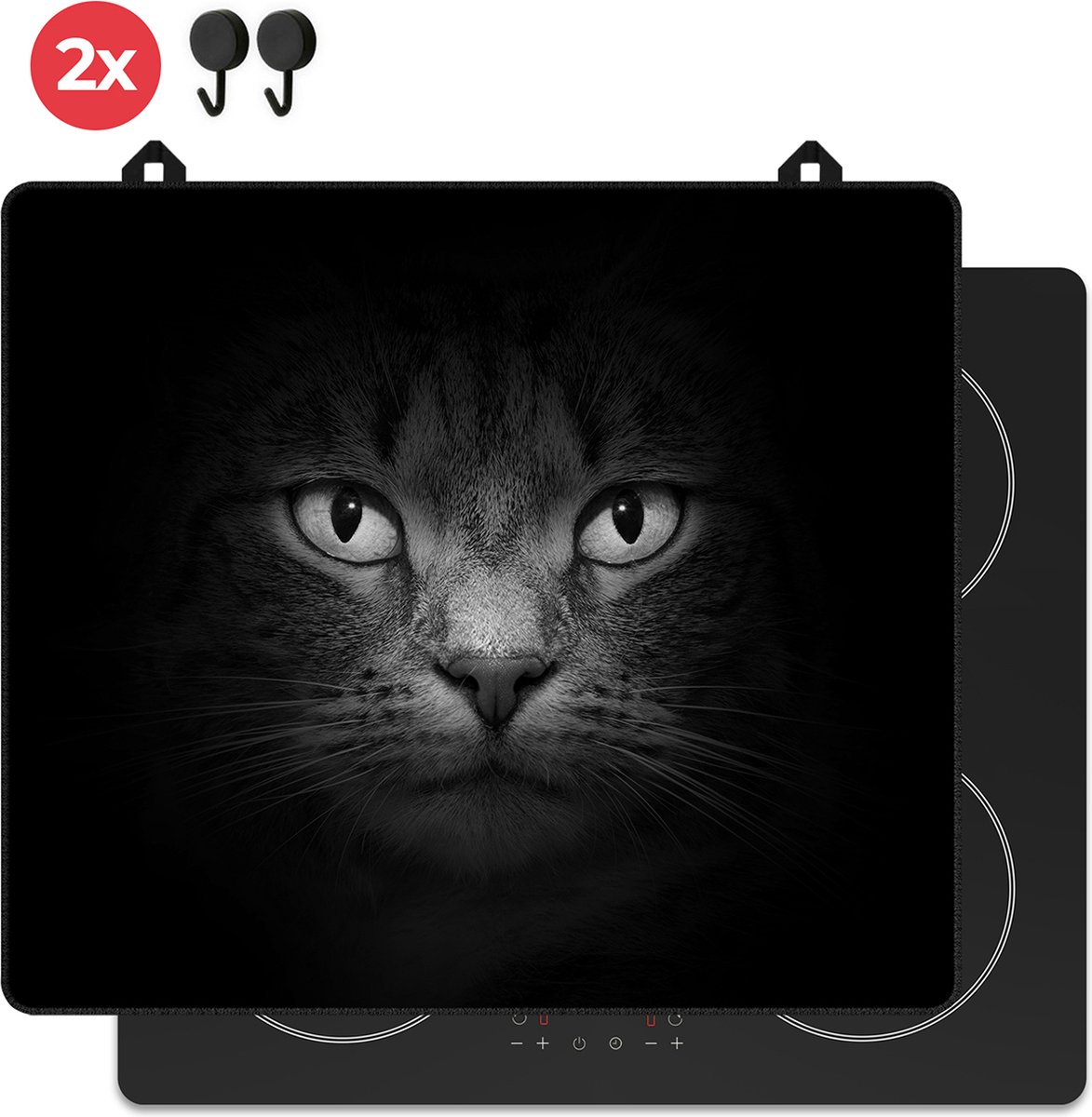 KitchyMist Inductie Beschermer 60x52 cm - Kat Portret - Kookplaat Beschermer - Afdekplaat voor Kookplaat - Inductie Mat - Spatscherm Achterwand Keuken