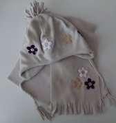 Muts + sjaal - Meisje - Grijst met bloemen - Fleeche - Maat 54
