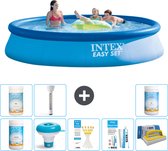 Intex Rond Opblaasbaar Easy Set Zwembad - 396 x 84 cm - Blauw - Inclusief Chloor - Chloordrijver - Testrips - Reparatiesetje - Scrubborstel - PH-waarde - PH-waarde - Thermometer