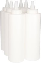 6x Knijpbare Doseerfles 500 ml met Tuitdop - Sausfles, Knijpfles, Garneerfles - LDPE Kunststof - Voedselveilig & Flexibel - Wit - Set van 6 Stuks