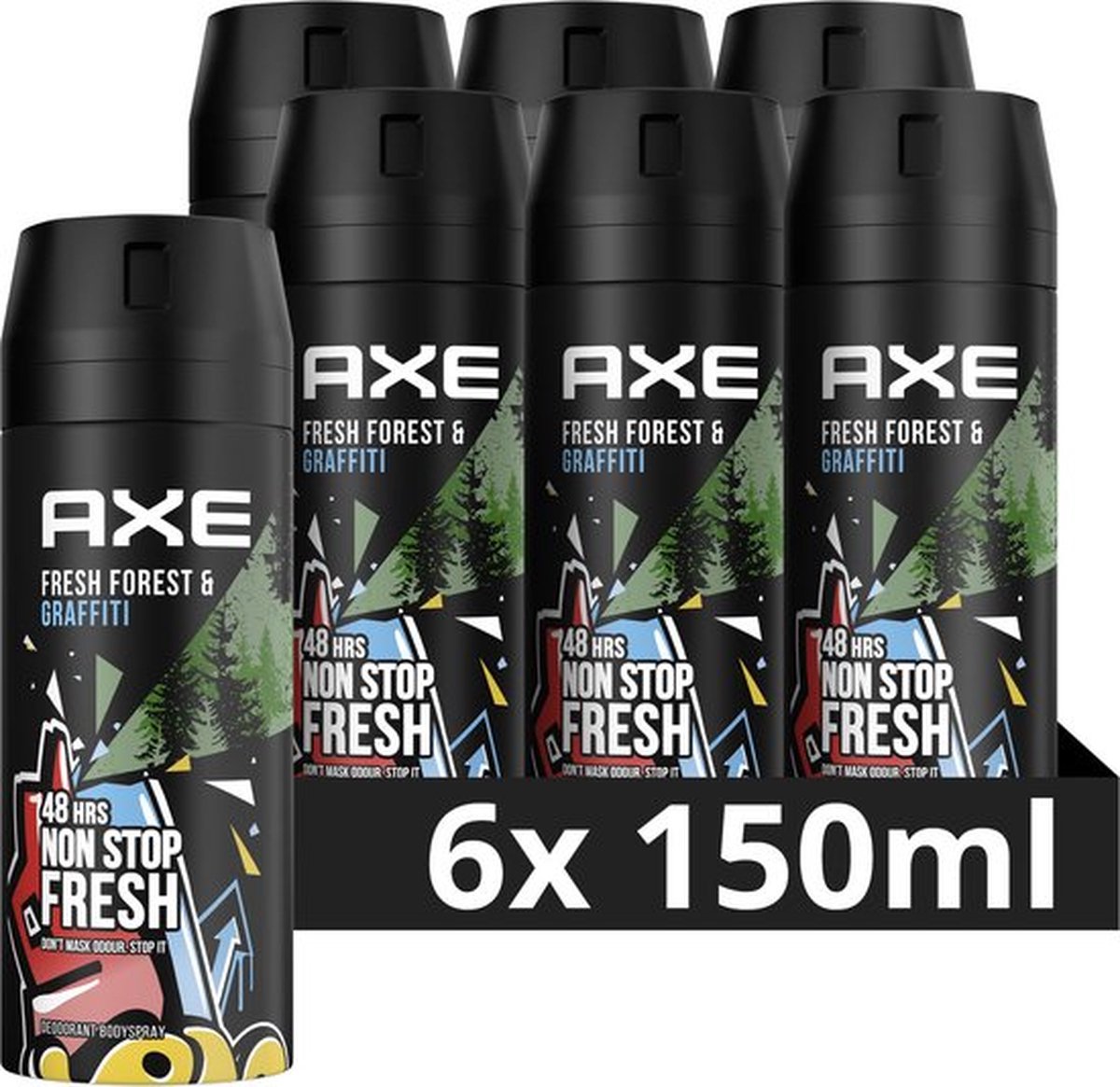 Goedkoopste Axe Deospray - Collision Fresh Forest Graffiti 150 ml - Voordeelverpakking 6 stuks
