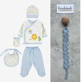 Fopspeenkoord cadeau - 5-delige baby newborn kleding set jongens leeuw - Newborn set - Babykleding