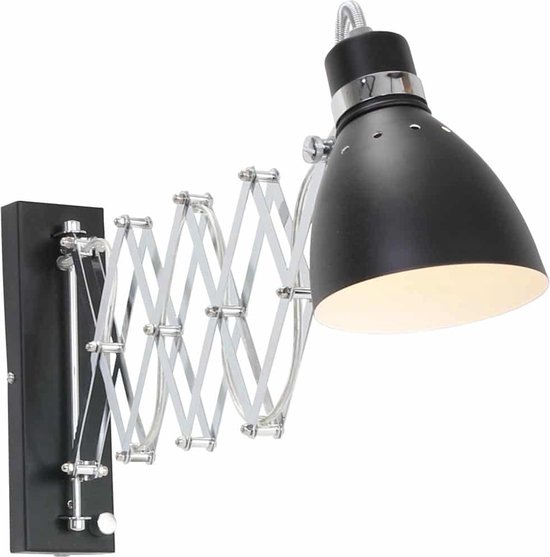 Industriële Schaar wandlamp Spring | 1 lichts | zwart | metaal | tot 90 cm lang verstelbaar in lengte | woonkamer / slaapkamer lamp | modern / functioneel design