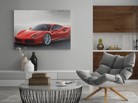 Canvas Schilderij -Ferrari - Rood - Abstract - Sportwagen- Auto - 120x80 cm