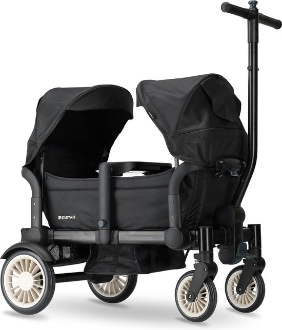 Deryan Luxe Sandy bolderkar - Duo buggy - tandem buggy - opvouwbaar - inklapbare bolderwagen - duo kinderwagen - Zwart van Deryan — afbeelding 2