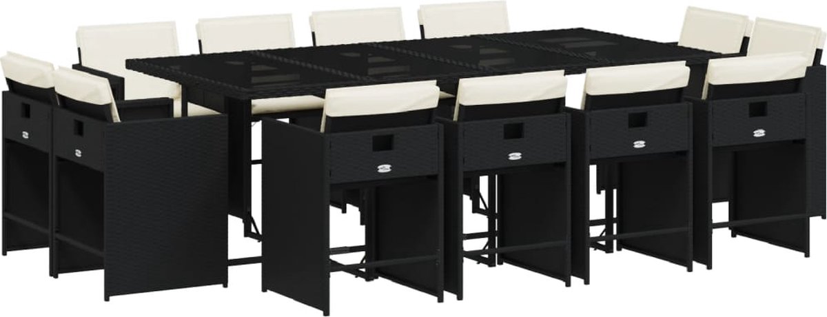 VidaXL 13-delige Tuinset met kussens poly rattan zwart