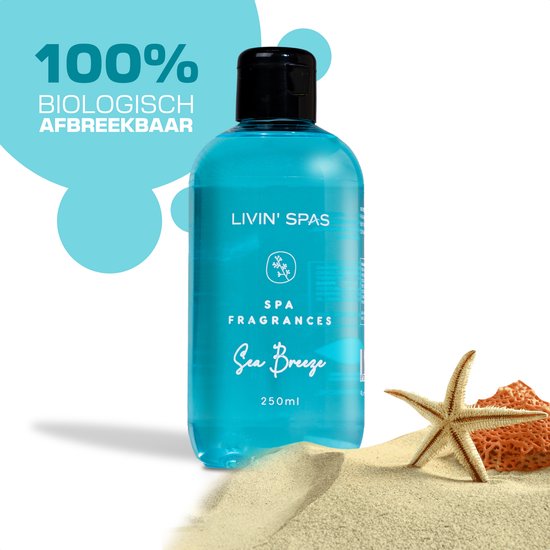 LIVIN' Spa Geur Sea Breaze - Whirlpools - Hottub Geuren - Spa Geuren - Spa Geur Sea Breaze - Op Alcoholische Basis - Tast Waterkwaliteit Niet Aan - Spa Aroma - Hoge Concentraat - Geschikt voor Jacuzzi, Spa en Hottub - 250ML - Blauw