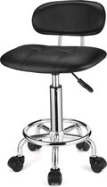 Vierkante Rolling Kruk met Rugleuning - Hoogte Verstelbaar en Draaibaar - Zwart pop up stool
