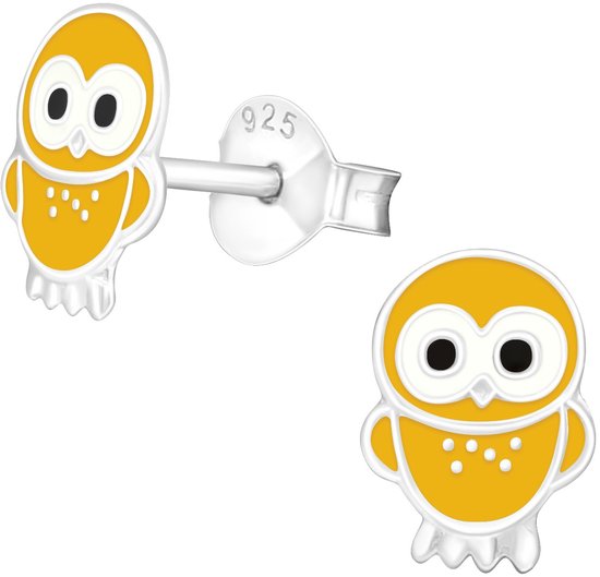 Joie|S - Boucles d'oreilles hibou en argent - 6 x 9 mm - jaune