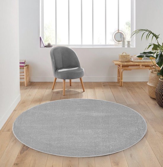 Flycarpets Mono Modern Effen Vloerkleed Rond - Grijs - 160 cm