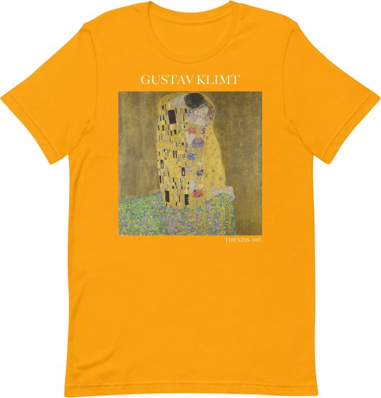 Gustav Klimt 'De Kus' ("The Kiss") Beroemd Schilderij T-Shirt | Unisex Klassiek Kunst T-shirt | Goud | S