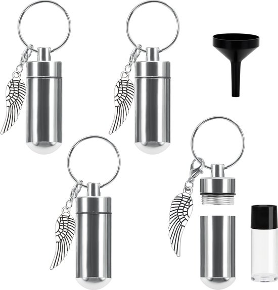 Belle Vous Zilveren Crematie/Begrafenis Bewaar Hanger (4 Stuks) - 4,9 cm - Aluminium Metalen Engel Vleugel Urn voor Assen - Sieraden Hanger voor Herinner Kettingen/Sleutelhanger