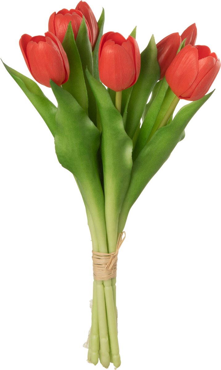 J-Line boeket Tulpen 7 stuks - kunststof - koraal/roze - small