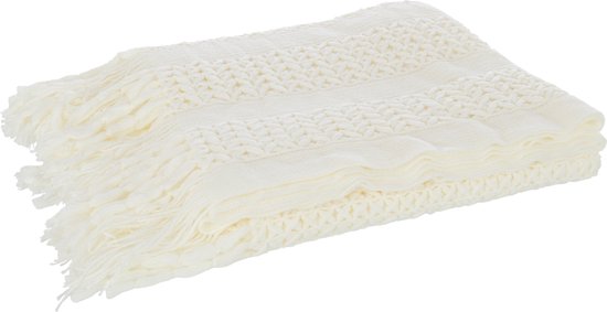 J-Line plaid Gebreid - polyester - wit - 160 x 130 cm