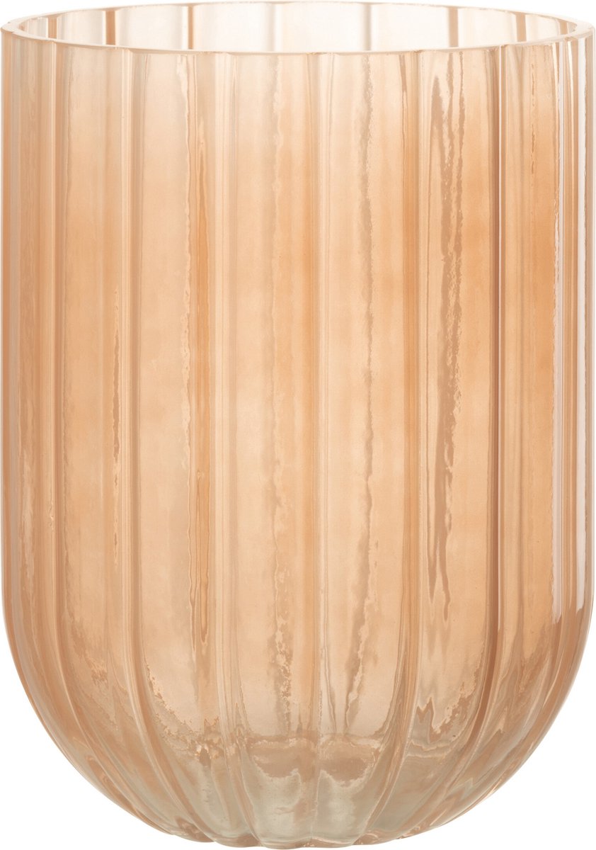 J-Line vaas Yoni Strepen - glas - perzik - medium - Ø 15 cm Roze