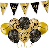65 Jaar Feest Verjaardag Versiering Ballonnen Slingers Gefeliciteerd Goud & Zwart Decoratie – 9 Stuks