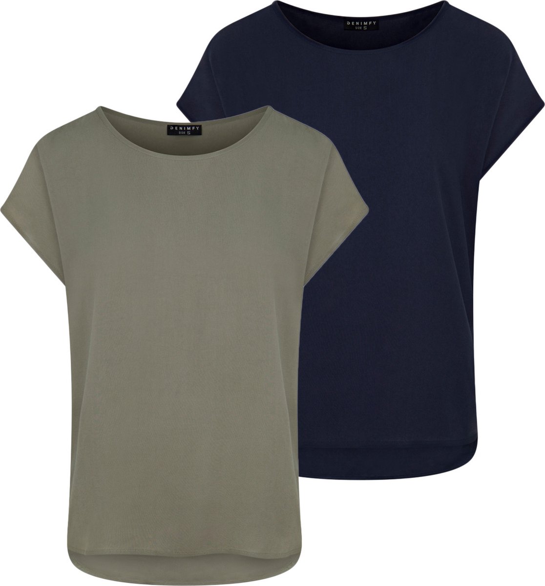 DENIMFY Dames T-Shirt DFJule 2 Pack bequem Veelkleurig XXL Ronde Hals Volwassenen Zomertop - Zomerblouse