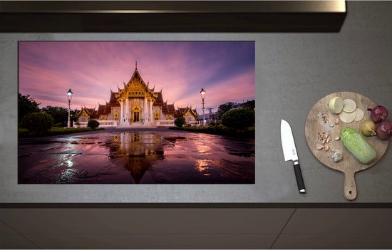 Foto: Inductieplaat beschermer boeddhistische wat benchamabophit tempel met gouden details in bangkok thailand 90x55 cm 2 mm dik inductie beschermer bescherming inductiekookplaat kookplaat beschermer van zwart vinyl