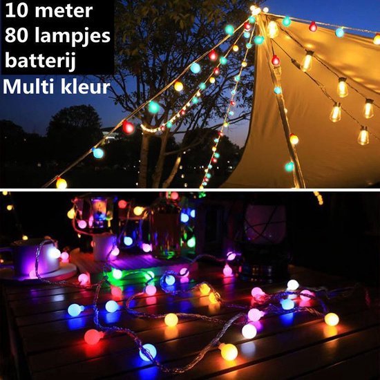 Magische LED Sfeerverlichting - Kleurrijke Balverlichting voor Camping en Tuin- 10m, 80 Multicolor Lampjes-2 modi