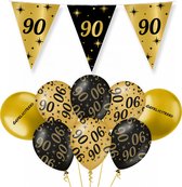 90 Jaar Feest Verjaardag Versiering Ballonnen Slingers Gefeliciteerd Goud & Zwart Decoratie – 9 Stuks