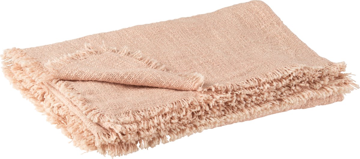 J-Line plaid Franje - polyester - lichtroze - 130 x 170 cm