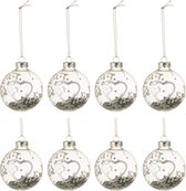 J-Line boîte de 8 boules de Noël Coeur - verre - transparent - argent - small