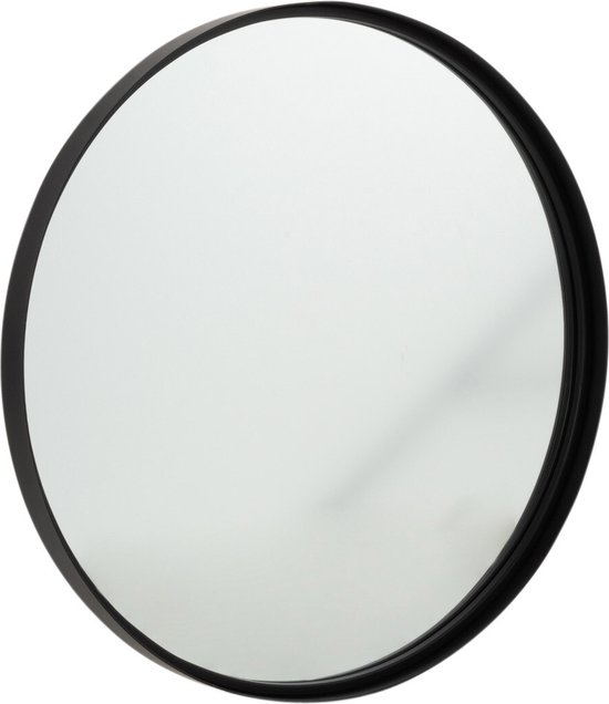 J-Line spiegel Rond Hoge Rand - metaal/glas - zwart - small