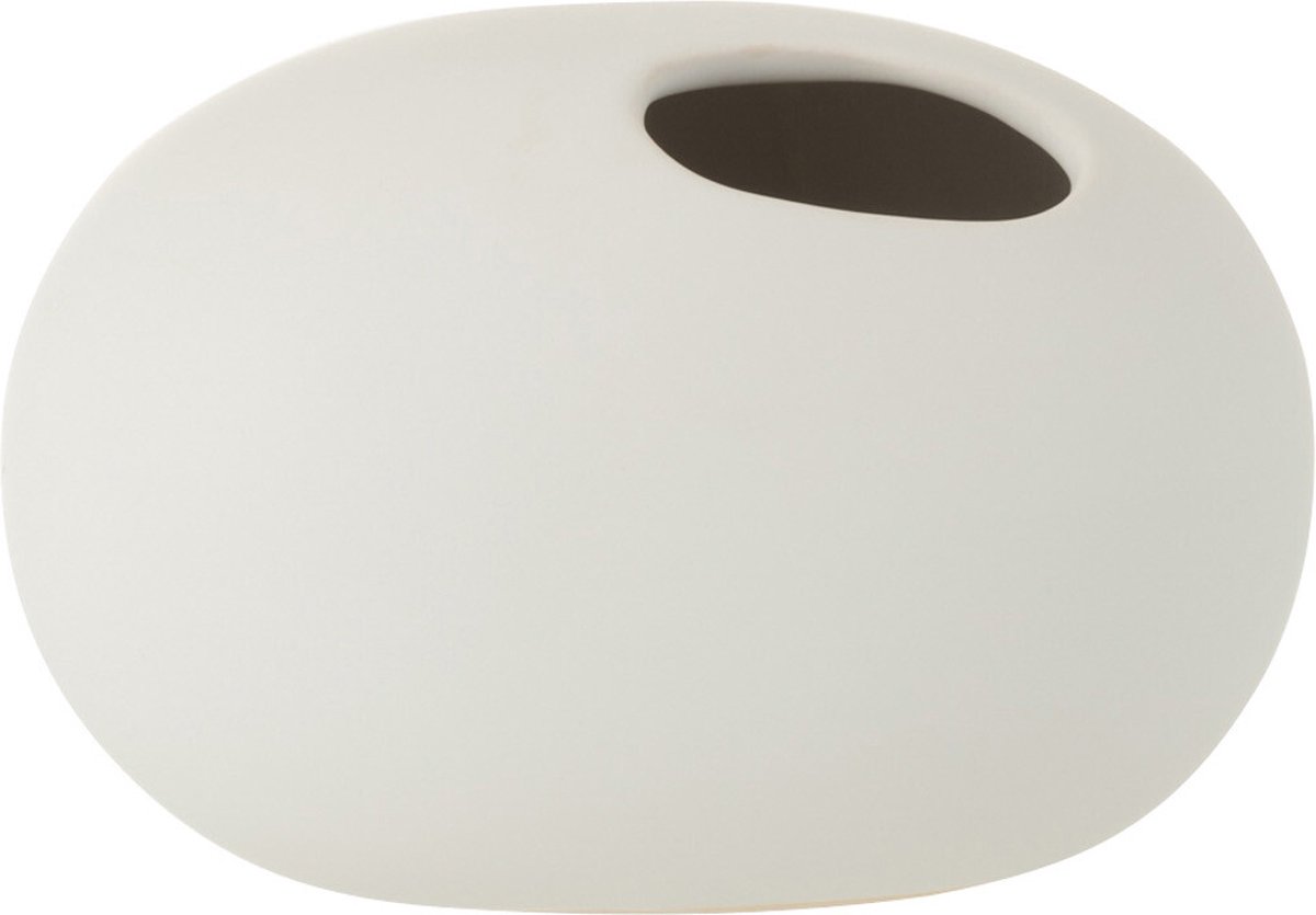 J-Line vaas Ovaal - keramiek - wit - small - 2 stuks - Ø 10 cm