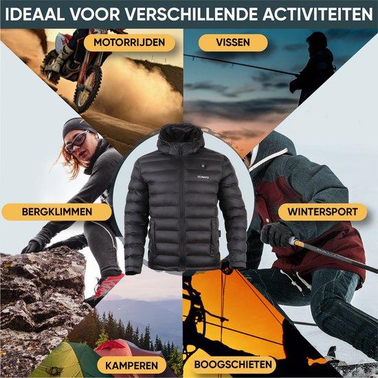 Wodesid Verwarmbare jas met capuchon voor heren & dames, 10.000 mAh accu, 3 verwarmingsstanden, waterdichte verwarmingsjas voor motorrijden, skiën, outdoor warme winterjas, zwart, XXL