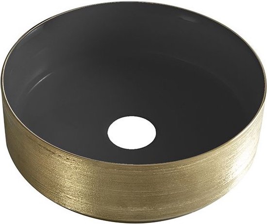 Sanifun Mondi waskom rond 360 x 360 x 120 mm mat zwart/geborsteld goud...