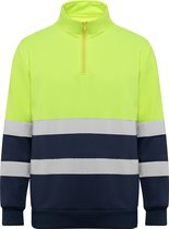 Technisch hoog zichtbaar / High Visability sweatershirt met korte rits model Spica Geel / Donker Blauw maat L