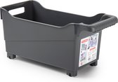 Plasticforte opberg Trolley Container - zwart - op wieltjes - L38 x B18 x H18 cm - kunststof - opslag box/bak - 12 liter