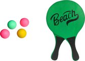 Gebro strand Beachball set - hout - groen - strand sport speelset - met 5x balletjes - speelgoed - kinderen en volwassenen