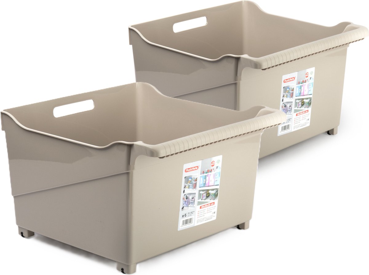 Plasticforte opberg Trolley Container - 2x - beige - L39 x B38 x H26 cm - kunststof