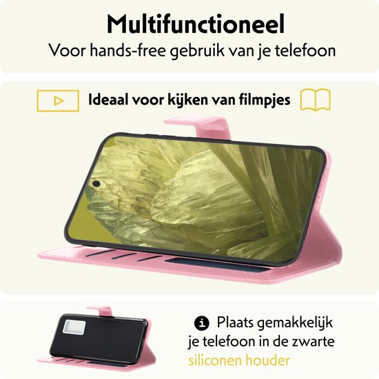 Étui adapté pour Google Pixel 8a Case Book Case Cover Wallet Cover avec 2x protecteur d'écran - Étui adapté pour Google Pixel 8a Case Bookcase Cover - Rose clair