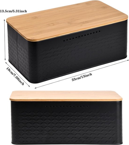 HollyHOME Bread Boxes with Stainless Steel Housing, Metal Storage Box for Countertop, Large Lunch Box with Roll-Up Lid, Black