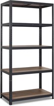 Avasco Stellingkast Maxi - stellingrek - houtlook - zwart metalen frame - 176x90x45 - 5 planken