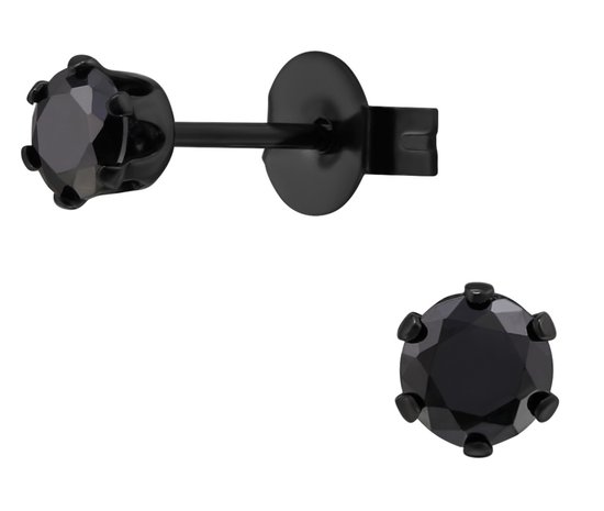 CS Joy - ronde oorbellen - Chirurgisch staal - 4 mm oorknopjes - zwart met zwarte zirkonia - ip/pvd black plated