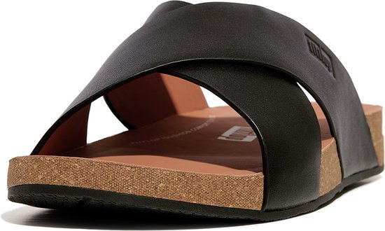 FitFlop Iqushion Men'S Leather Cross Slides ZWART - Maat 41