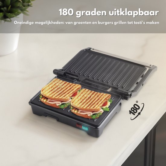COOK-IT Tosti Apparaat - Contactgrill - Tosti IJzer - 180° Uitklapbaar - Anti-Aanbaklaag - Cool Touch - Croque Monsieur Toestel