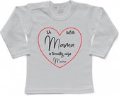 T-shirt Kinderen "De liefste mama is toevallig mijn mama" Moederdag | lange mouw | Wit/rood/zwart | maat 86