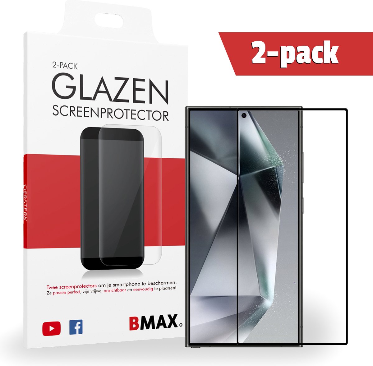 2-pack BMAX Screenprotectors geschikt voor Samsung Galaxy S24 Ultra - Van gehard glas - Samsung screenprotectors - Telefoonaccessoires - Telefonie & Accessoires - Beschermglas - Glazen screenprotectors