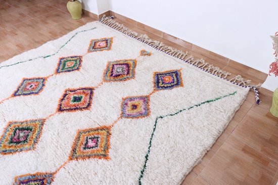 Tapis traditionnel Azilal - 300 x 200 cm - œuvre d'art tissée à la main - Coloré et unique et fabriqué à partir de matériaux naturels - 100% laine
