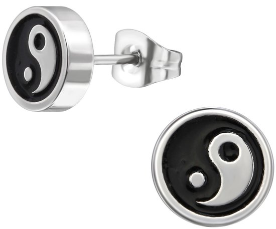 CS Joy - ronde oorbellen - yin yang - Chirurgisch staal - 8 mm