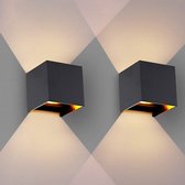 Luminize Wandlamp Zwart 2 stuks - geschikt voor binnen en buiten - NIET OPLAADBAAR - 2700k - buitenlamp - 12w