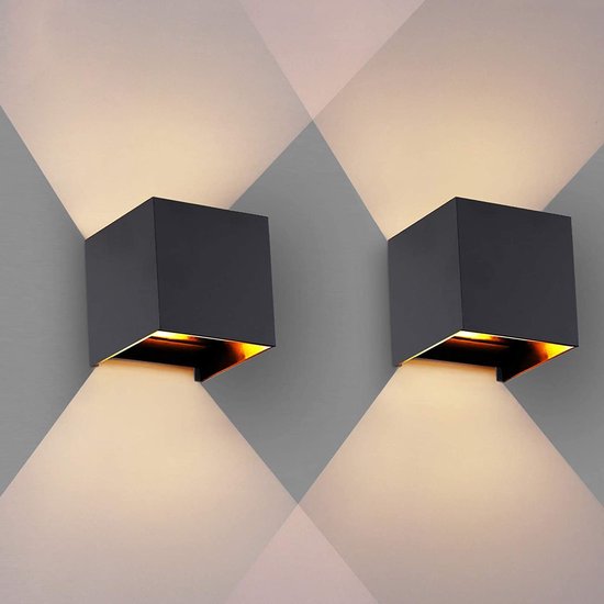 Luminize Wandlamp Zwart 2 stuks - geschikt voor binnen en buiten - NIET OPLAADBAAR - 2700k - buitenlamp - 12w